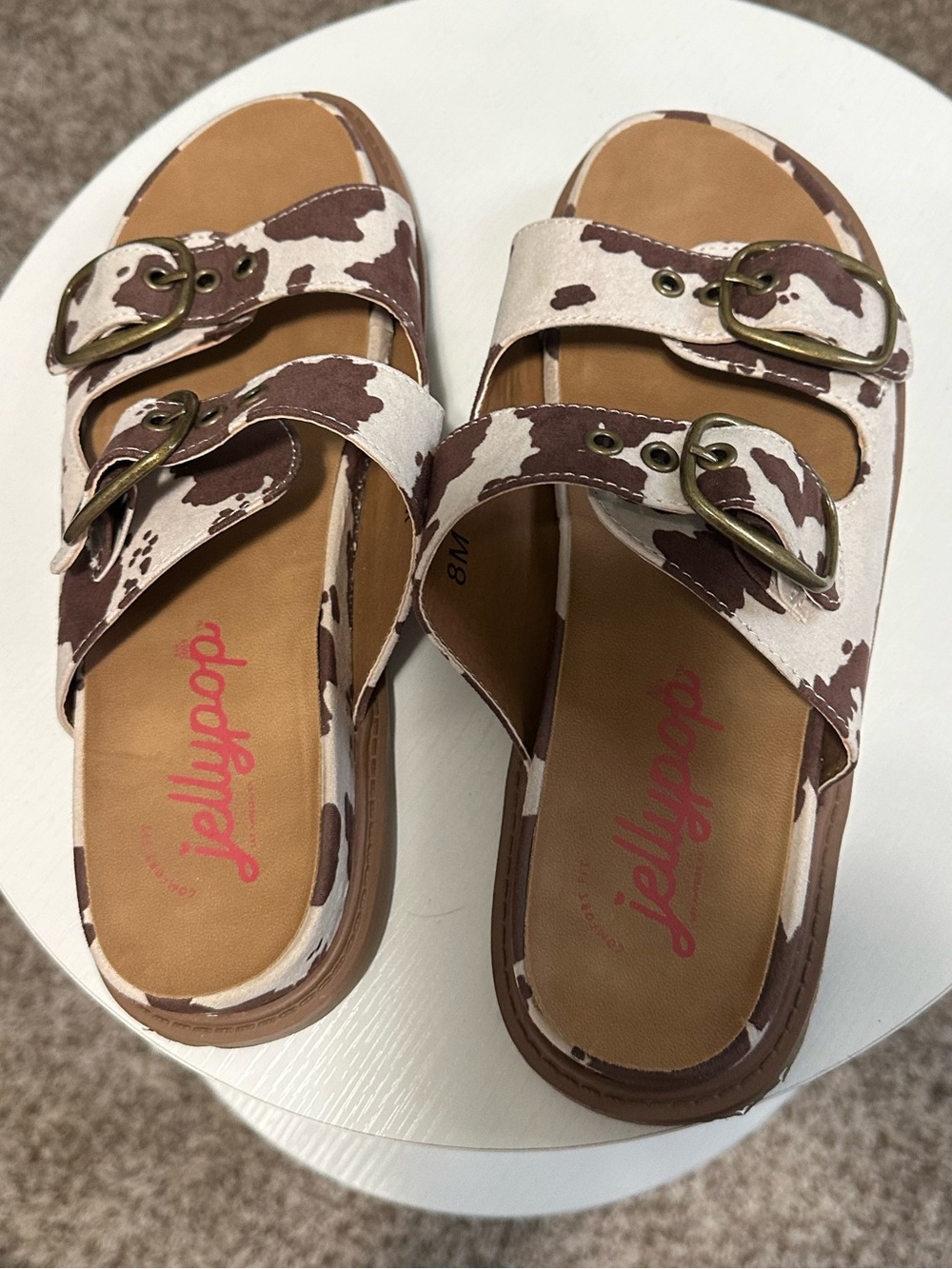 Jellypop Cowprint Slides, Size 8